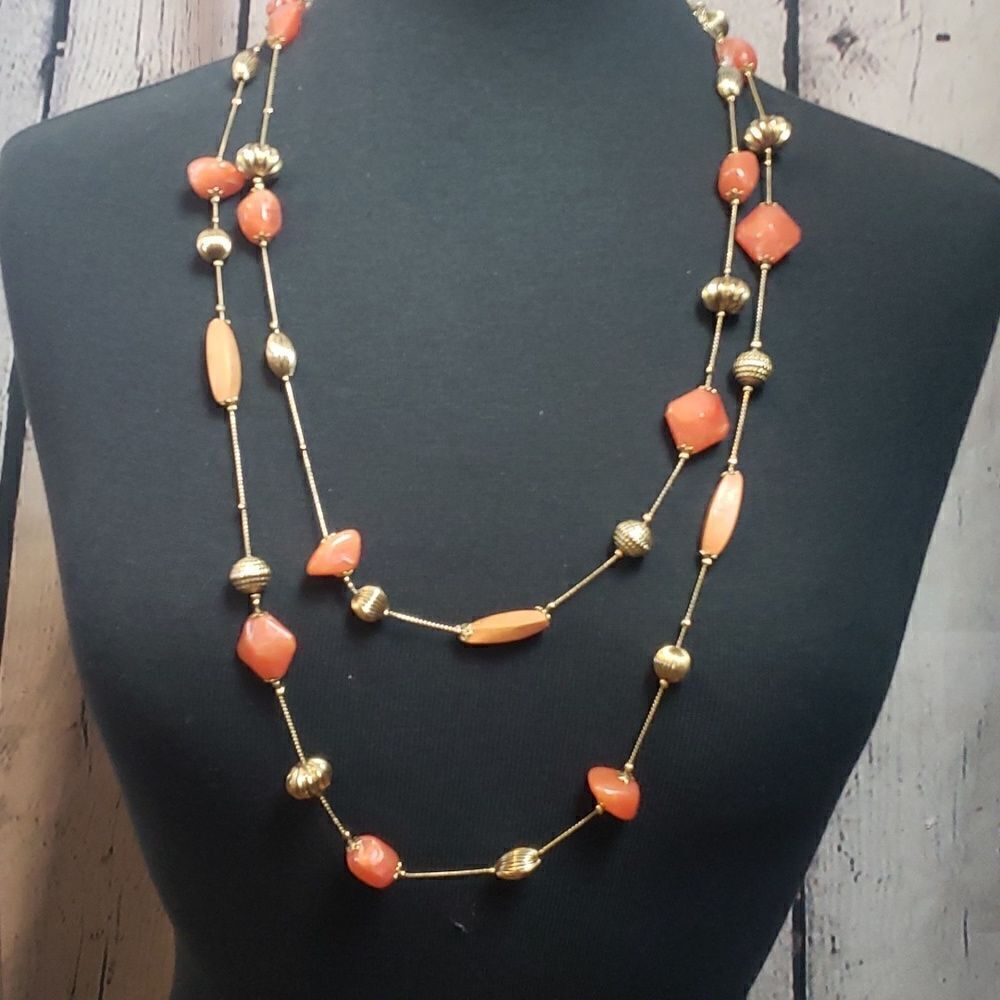 Vintage Faux Pinkish Orange Gemstone Necklace‎